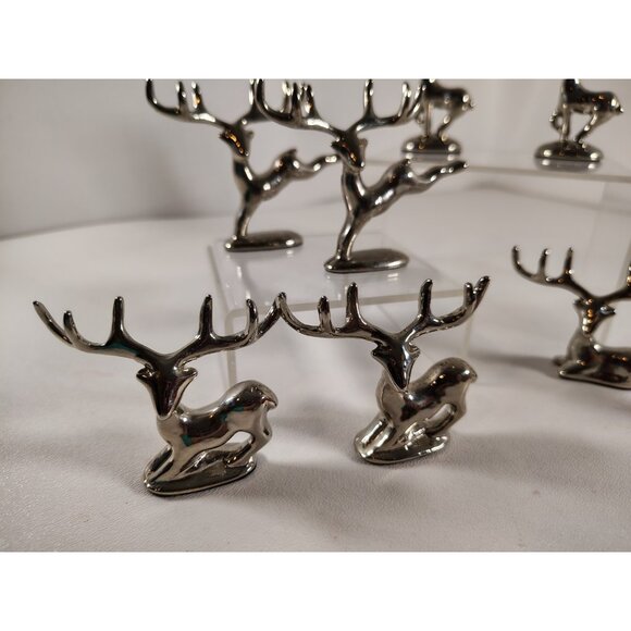 POTTERY BARN *SET OF 8* PRANCING REINDEER SILVER PLACECARD HOLDERS - Picture 3 of 8